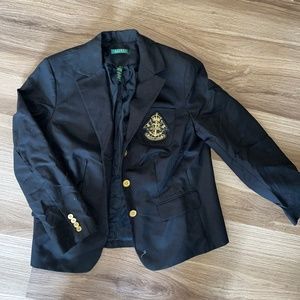 Vintage Ralph Lauren Black Blazer with Gold Embroidered Crest